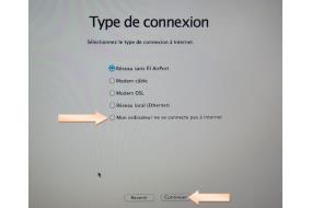 Ecran choisir votre type de connexion dans Mac OS