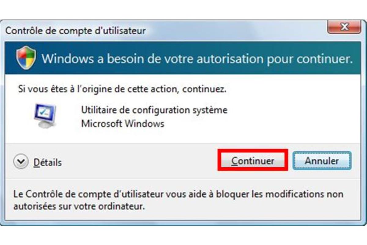Comment désactiver : "Windows a besoin de votre autorisation pour continuer " sous Windows 7