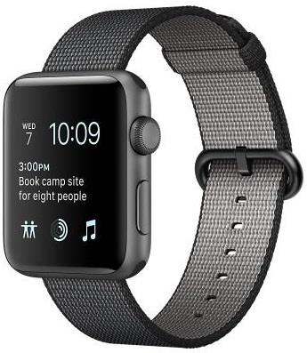 Apple-Watch-Series-2-38-mm-Boitier-en-Aluminium-Gris-Sideral-avec-Bracelet-en-Nylon-Tisse-Noir