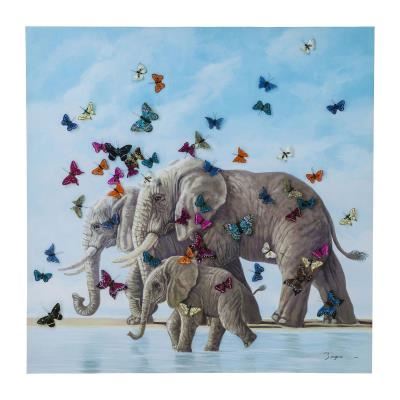 Tableau-Touched-Elephants-with-Butterflys-120x120cm-Kare-Design