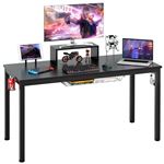 Giantex Bureau Gaming, Gamer Table avec Etagère pour Ecran, Crochet Casque, Porte Gobelet, 140 x 60 x 74 cm, Montage Facile