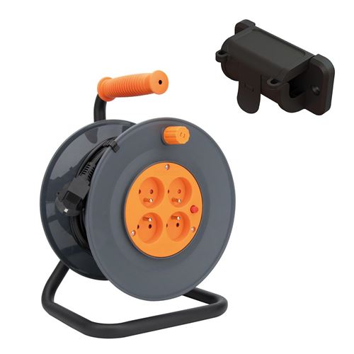 Zenitech - Enrouleur 4 Prises H05VV-F 3G1mm² 25m + Coupe-Circuit - Noir