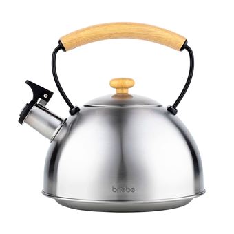 Bouilloire à Induction Théière Sifflet 2,3L  Acier Inox. Retro, Poignée en Bois Briebe Wooden Inox - 1