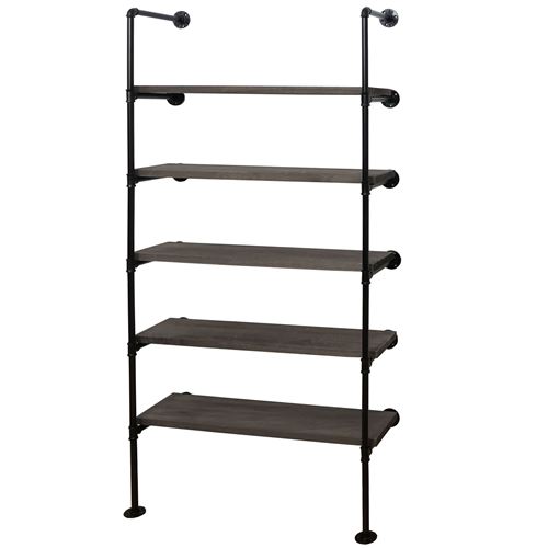 Mendler Gris Etagère Hwc-C45 Design Industriel Bois Métal 165X80x28cm -Brun - Image 3