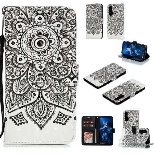 Etui en PU impression de motifs spot de lumière fleur noir pour votre Huawei Honor 20 Pro