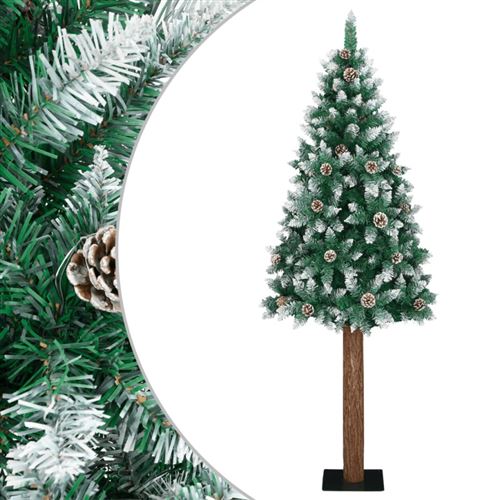 vidaXL Sapin de Noël mince bois véritable et neige blanche Vert 180cm
