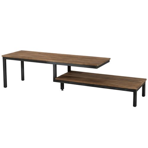 Meuble TV avec 2 tablettes en Teck - ASIO - L 161 x P 40 x H 40
