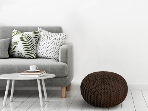 HOMEMANIA Pouf Dedalo Rond - Tressé - Repose-pied - pour Entrée, Salon, Chambre - Marron Sombre, 45 x 45 x 30 cm