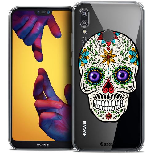 Coque Crystal Gel Huawei P20 LITE (5.84 ) Extra Fine Skull - Maria s Flower