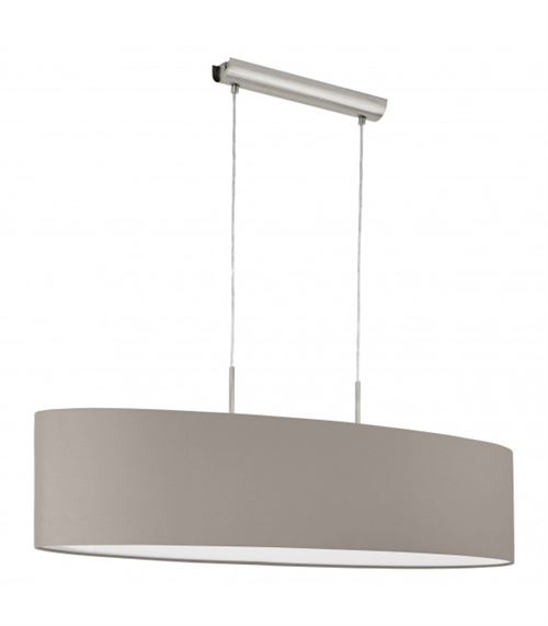 Suspension en tissu PASTERI 2 ampoules nickel satiné abat jour taupe