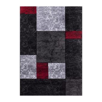 Vimoda Tapis Rouge Salon Chambre à Coucher Géométrique Motif à Cercles Moucheté En Gris Blanc Noir Et Rouge Eco Tex Certifié