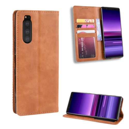Etui en PU style rétro auto-absorbé avec support marron pour votre Sony Xperia 2