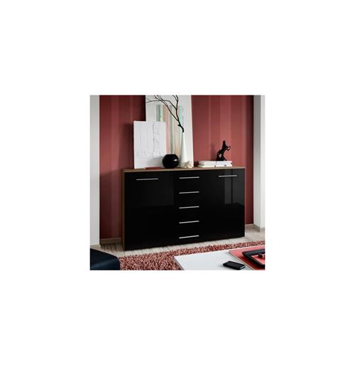 Paris Prix - Buffet 2 Portes Design fox 150cm Noir & Prunier