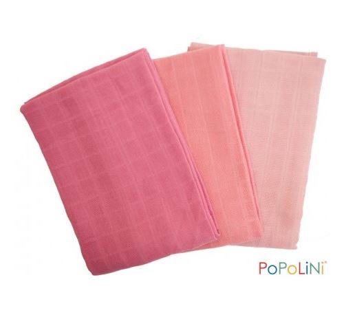 POPOLINI - Lot de 3 langes en coton bio GOTS (70x70cm) - FRAISE