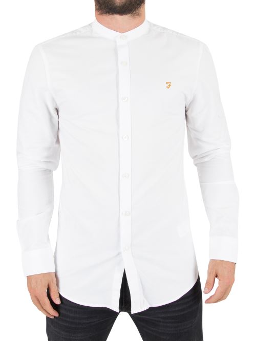 Farah Vintage Homme Brewer Longsleeved Slim Fit Grandad Shirt, Blanc