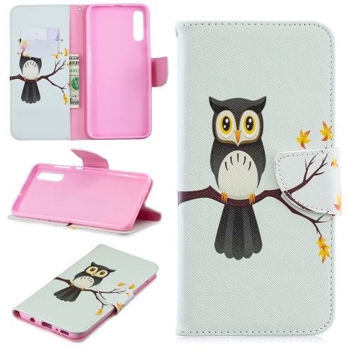 Etui en PU support motif imprimé hibou sur la branche pour votre Samsung Galaxy A70