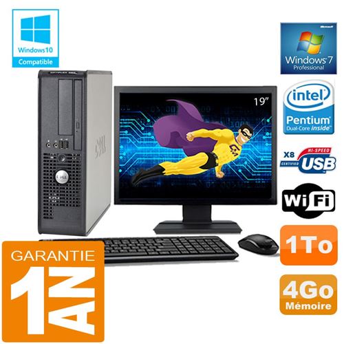 PC Dell 380 Sff Intel E5700 Ram 4Go Disque 1 To WiFi W7 Ecran 19'