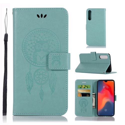 Etui en PU capteur de rêves de hibou avec support cyan pour votre Huawei P30