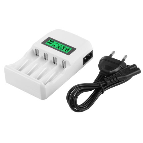 AA AAA Chargeur de batterie rechargeable Ni-CD Ni-MH Batterie rapide intelligent 4 fentes avec écran LCD Blanc AH476