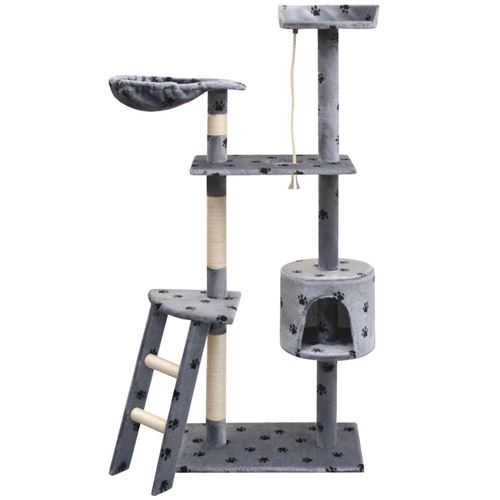 Comparer les prix de Arbre à chat griffoir grattoir niche jouet animaux peluché et sisal 150 cm empreintes de pattes gris