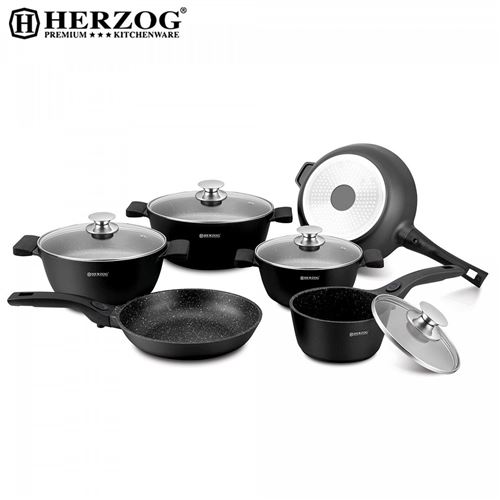 Herzog Hr-st16m: Batterie De Cuisine Moulée Sous Pression De 16 Pièces Noire