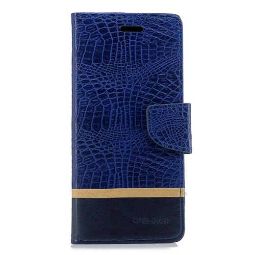 Etui en PU épissure crocodile bleu pour votre Samsung Galaxy A7 (2018)
