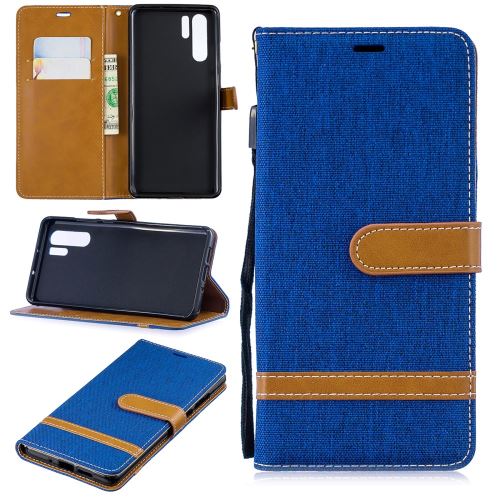 Etui en PU jean bicolore en tissu flip bleu clair pour votre Huawei P30 Pro