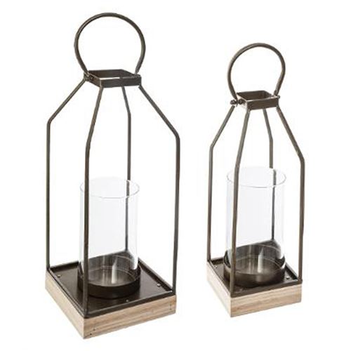 Lot de 2 Lanternes en Bois & Métal Collect 41cm Gris