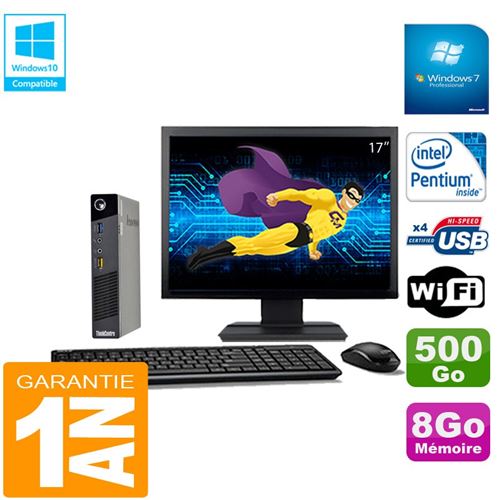 PC De Bureau Lenovo Ultra Mini PC Lenovo M73 Usff Tiny G3250T 8Go Disque 500Go WiFi W7 Ecran 17"