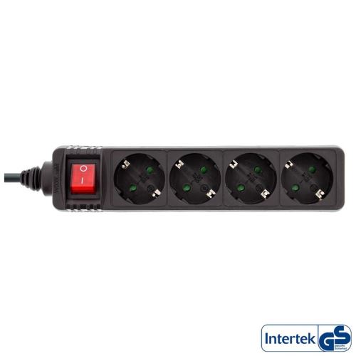 Barrette d'alimentation InLine® type F allemande 4 ports avec interrupteur + sécurité enfants noir 1,5 m