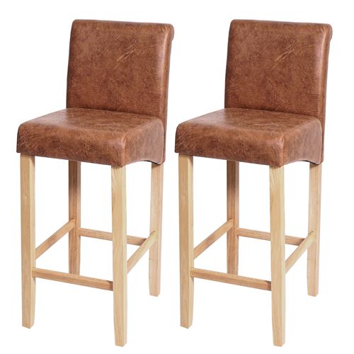 Lot de 2 tabourets de bar MENDLER HWC-C33, similicuir aspect daim marron, pieds clairs
