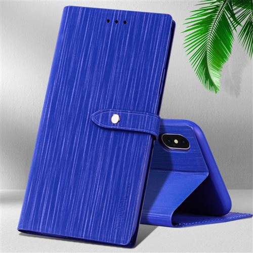 Etui en PU bois tendre bleu foncé pour votre Apple iPhone X