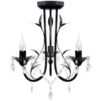 vidaXL Lustre Métal Noir Style Art Nouveau Perles Crystal 3 Ampoules E14 Lampe 241385 - 1