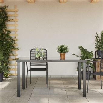 vidaXL Tuintafel met houten blad 150x90x75 cm poly rattan grijs