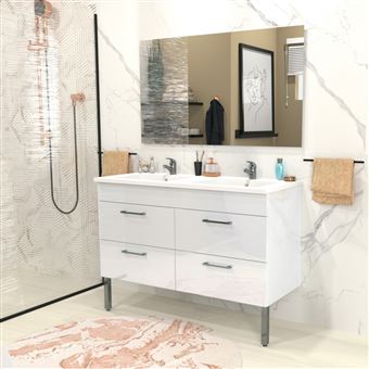 Le Quai Des Affaires Ensemble Meuble Sous Vasque Vasque Resine 2 Armoires Avec Miroir Milano Blanc Achat Prix Fnac