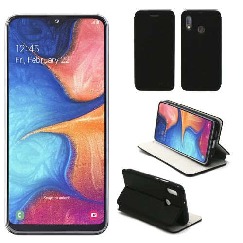 Housse Samsung Galaxy A20E noire - Etui Coque Samsung Galaxy A20E Protection antichoc à rabat Smartphone 2019 - Accessoires Pochette Case XEPTIO