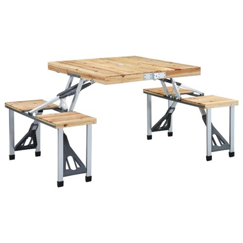 vidaXL Table pliable de camping avec 4 sièges Acier Aluminium