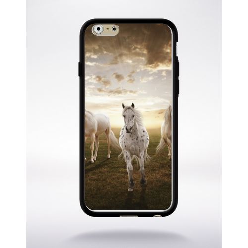 Coque Sunset Horses Compatible Apple Iphone 6 Bord Noir Silicone
