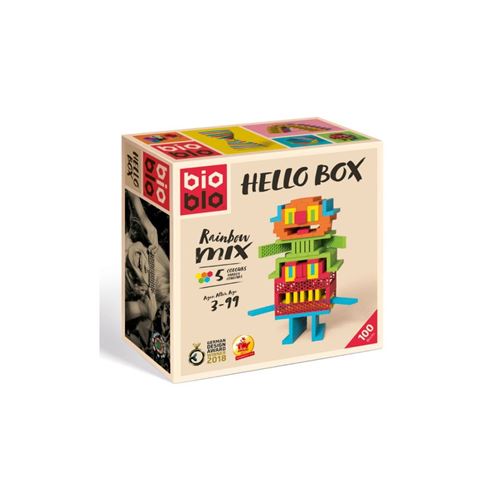 BIOBLO Jeu de construction 100 BRIQUES 5 COULEURS HELLO BOX RAINBOW Multicolore