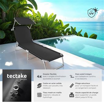 16 Sur Tectake Transat Jardin De Bain Pliant Inclinable Avec Pare Soleil En Acier 190 Cm Noir X 2 Mobilier De Jardin Achat Prix Fnac