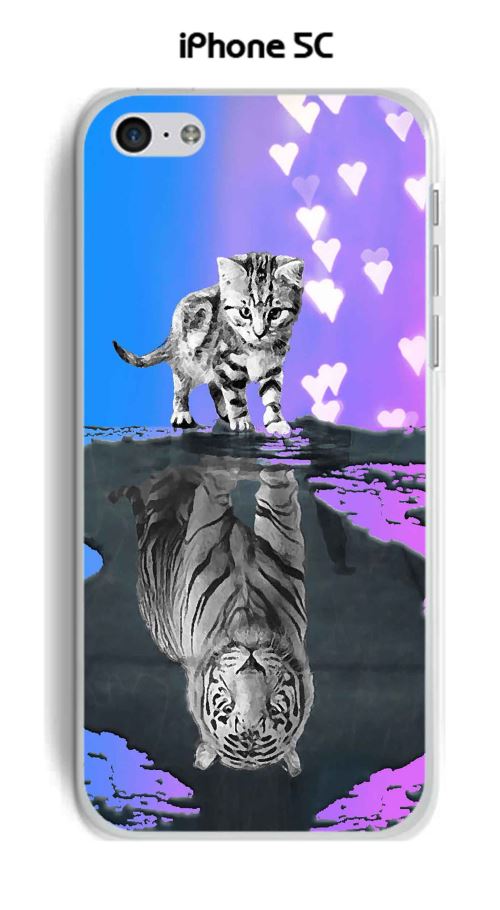 Coque TPU gel souple Apple iphone 5C design Chat Tigre Blanc fond bleu rose