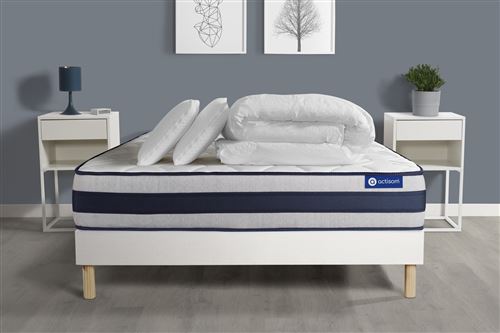 Non Communiqué Blanc Pack Prêt À Dormir Matelas Ressorts Ensachés + Mémoire De Forme Actiflex Ergo 140X190 + Sommier Kit +2Oreillers+Couette
