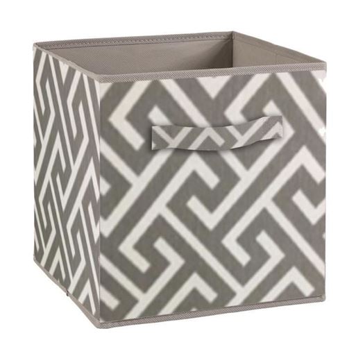COMPO Tiroir de rangement - Tissu - 27 x 27 x 28 cm - Motif Labyrinthe - Gris et blanc
