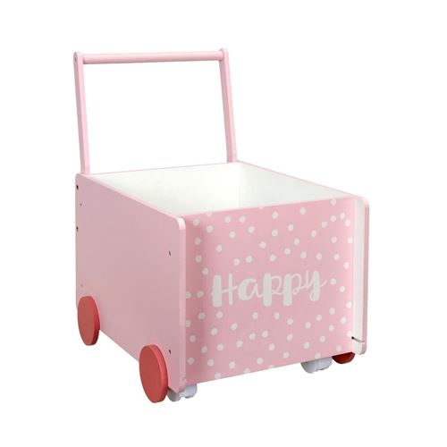 The Home Deco Kids - Bac de rangement chariot pour enfant Rose - Happy