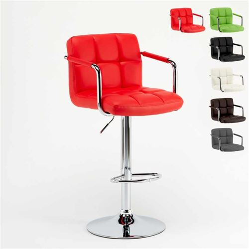 Superstool - Tabouret pour bar cuisine haut tournant réglable avec dossier et avec accoudoirs Las Vegas, Couleur: Rouge