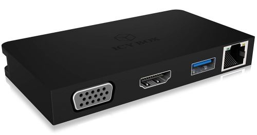 ICY BOX Adaptateur USB-C multiprise avec HDMI 4K 30 Hz, VGA, Gigabit LAN, Port USB 3.0, Power Delivery, Aluminium
