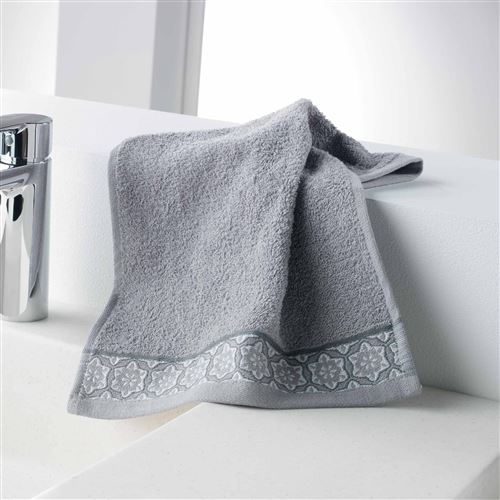 Serviette invite 30 x 50 cm eponge unie jacquard adelie Gris