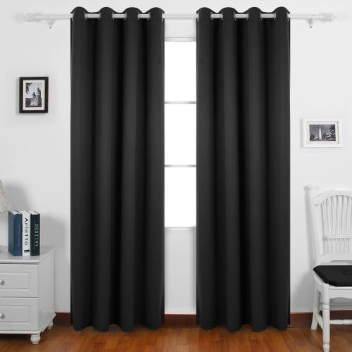 Deconovo Lot de 2 Rideaux Occultants Lourds Solides de Cuisine à Oeillets 140cm x 245cm Isolant Thermique Noir
