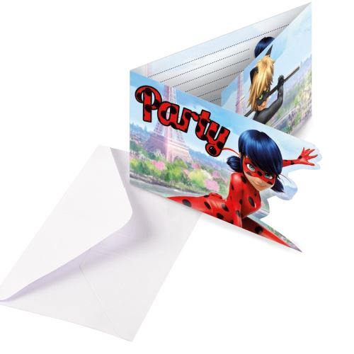 8 invitations & enveloppes miraculous