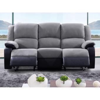 Canapé 3 Places Relax En Microfibre Et Simili Bilston Ii Gris Et Noir